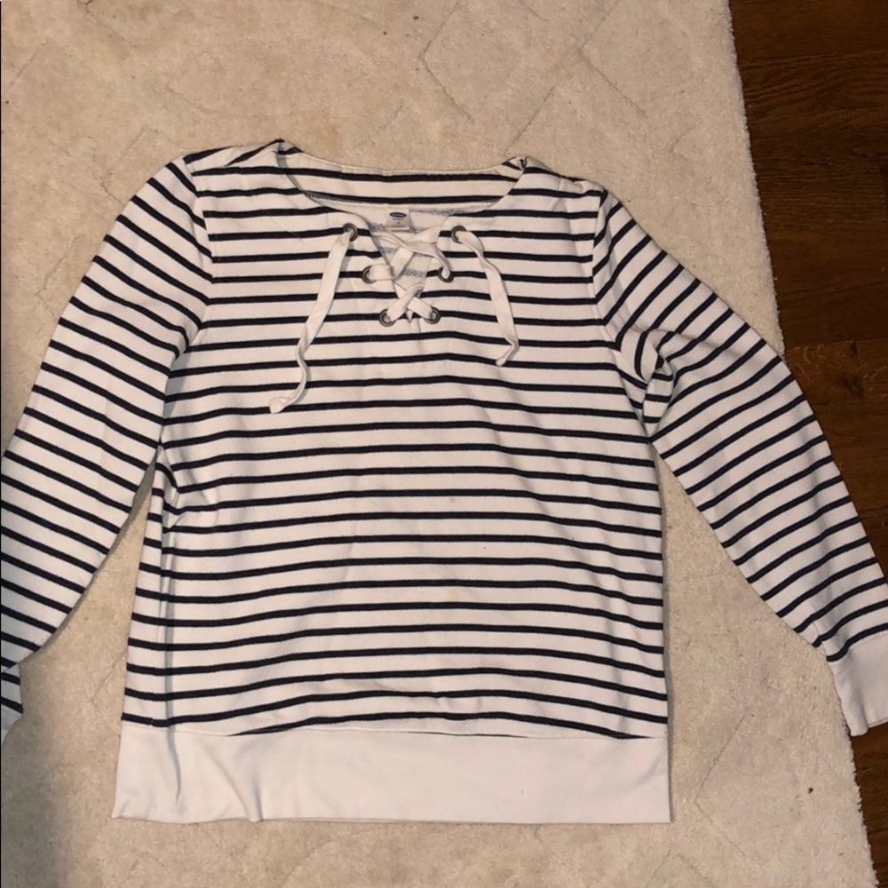 navy blue and white striped sweater